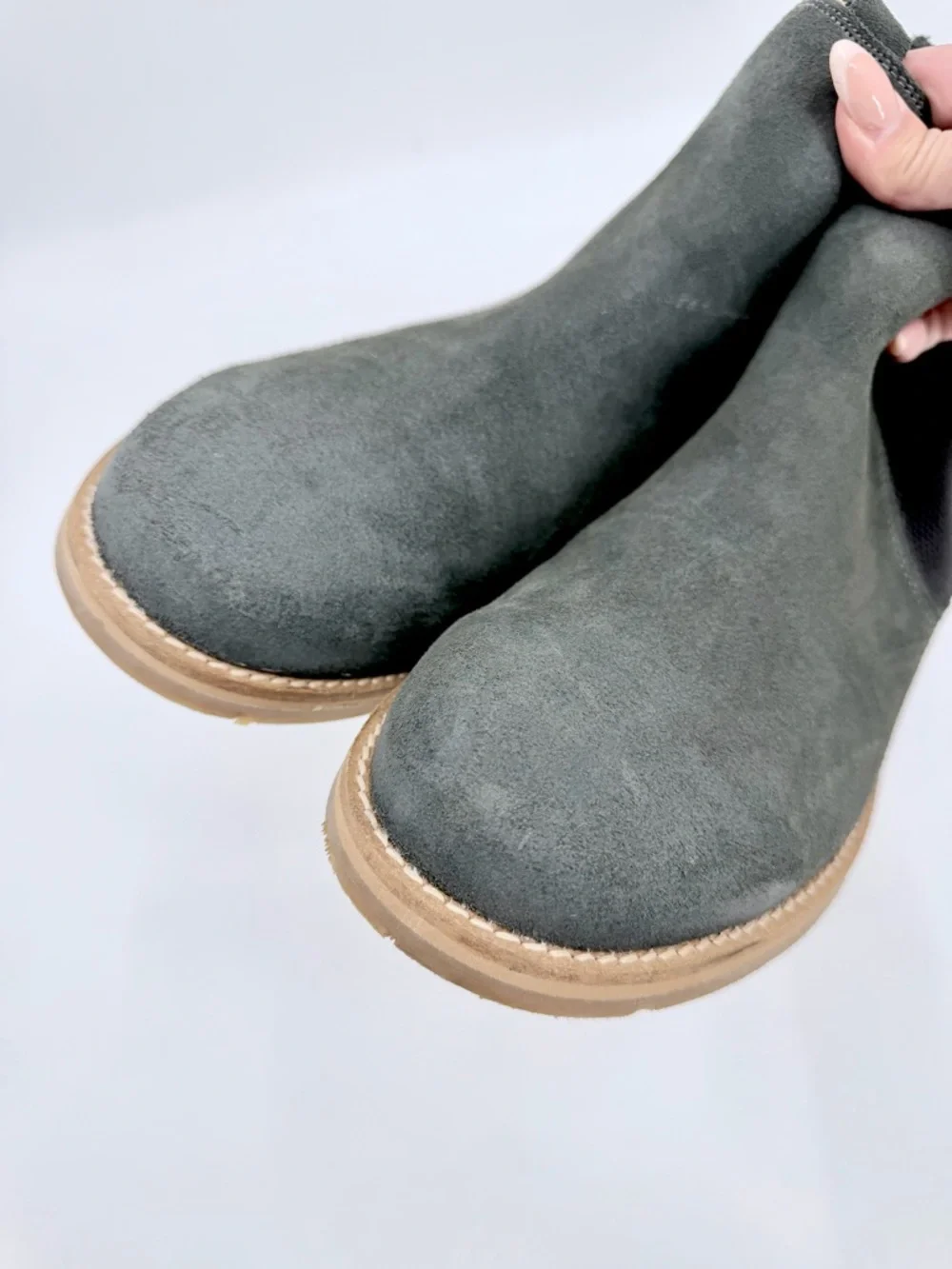 HARI MARI Odessa Waxed Suede Chelsea Boots Gray Sage